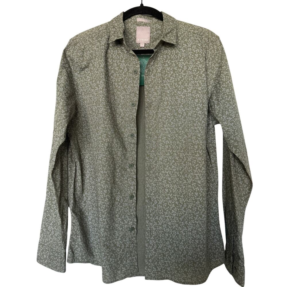 A Frame Euclid Washed Shirt Olive Green 100% Cotton Long Sleeve Floral NWT S